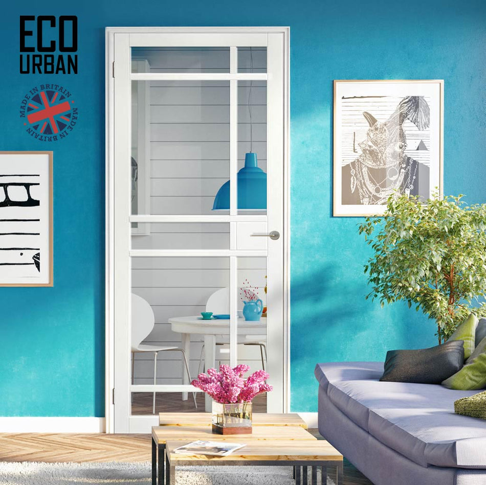 Leith 9 Pane Solid Wood Internal Door UK Made DD6316G - Clear Glass - Eco-Urban® Cloud White Premium Primed