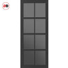 Perth 8 Pane Solid Wood Internal Door Pair UK Made DD6318 - Tinted Glass - Eco-Urban® Shadow Black Premium Primed