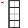 Top Mounted Black Sliding Track & Solid Wood Double Doors - Eco-Urban® Perth 8 Pane Doors DD6318SG - Frosted Glass - Shadow Black Premium Primed