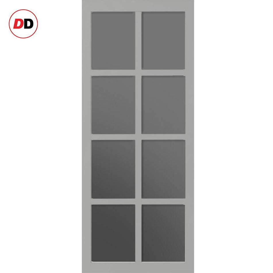 Perth 8 Pane Solid Wood Internal Door UK Made DD6318 - Tinted Glass - Eco-Urban® Mist Grey Premium Primed