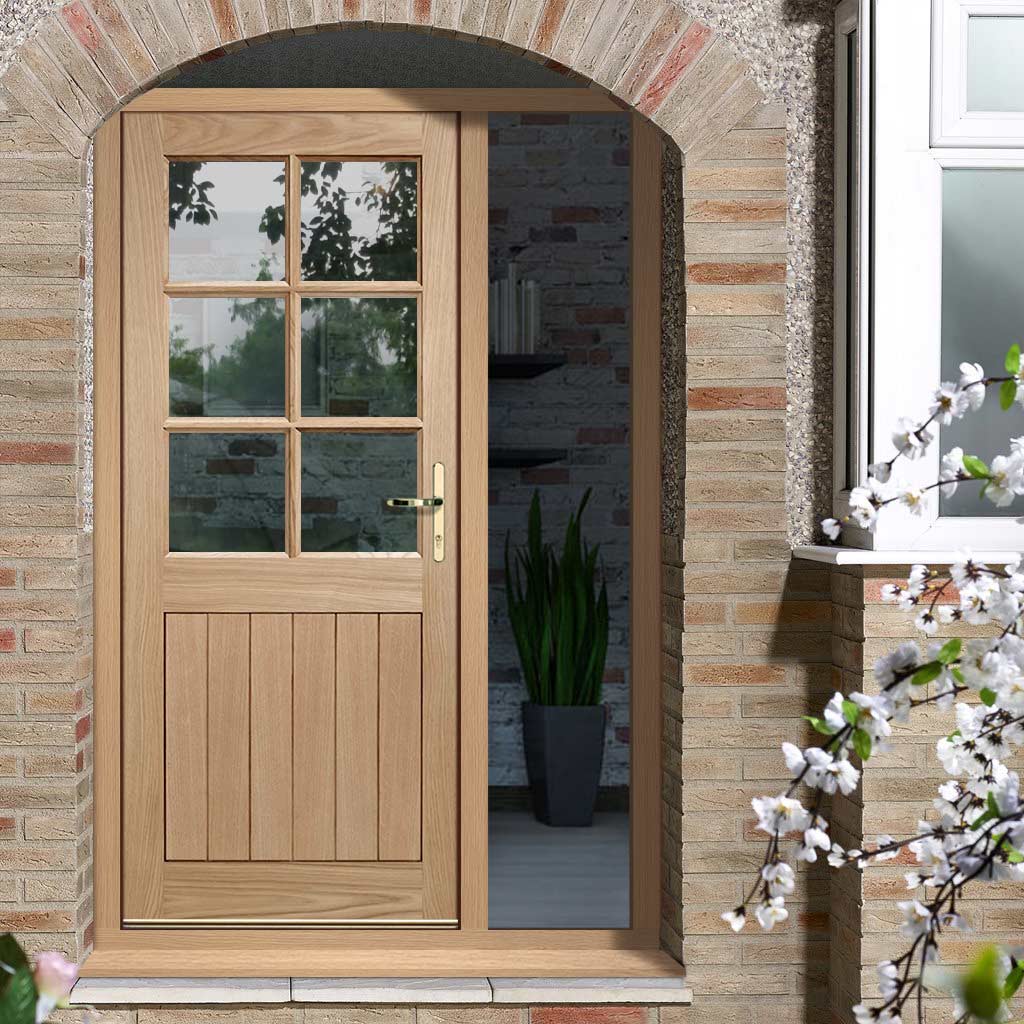 Cottage 6L Exterior Oak Door and Frame Set - Clear Double Glazing - One Unglazed Side Screen, From LPD Joinery