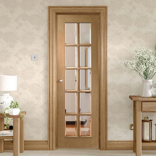 Image: OUTLET - SA 10L Oak Door-Raised Mouldings - Bevelled Clear Glass - Bleached