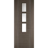 Saturn Tubular Stainless Steel Sliding Track & Alcaraz Chocolate Grey Door - Clear Glass - Prefinished