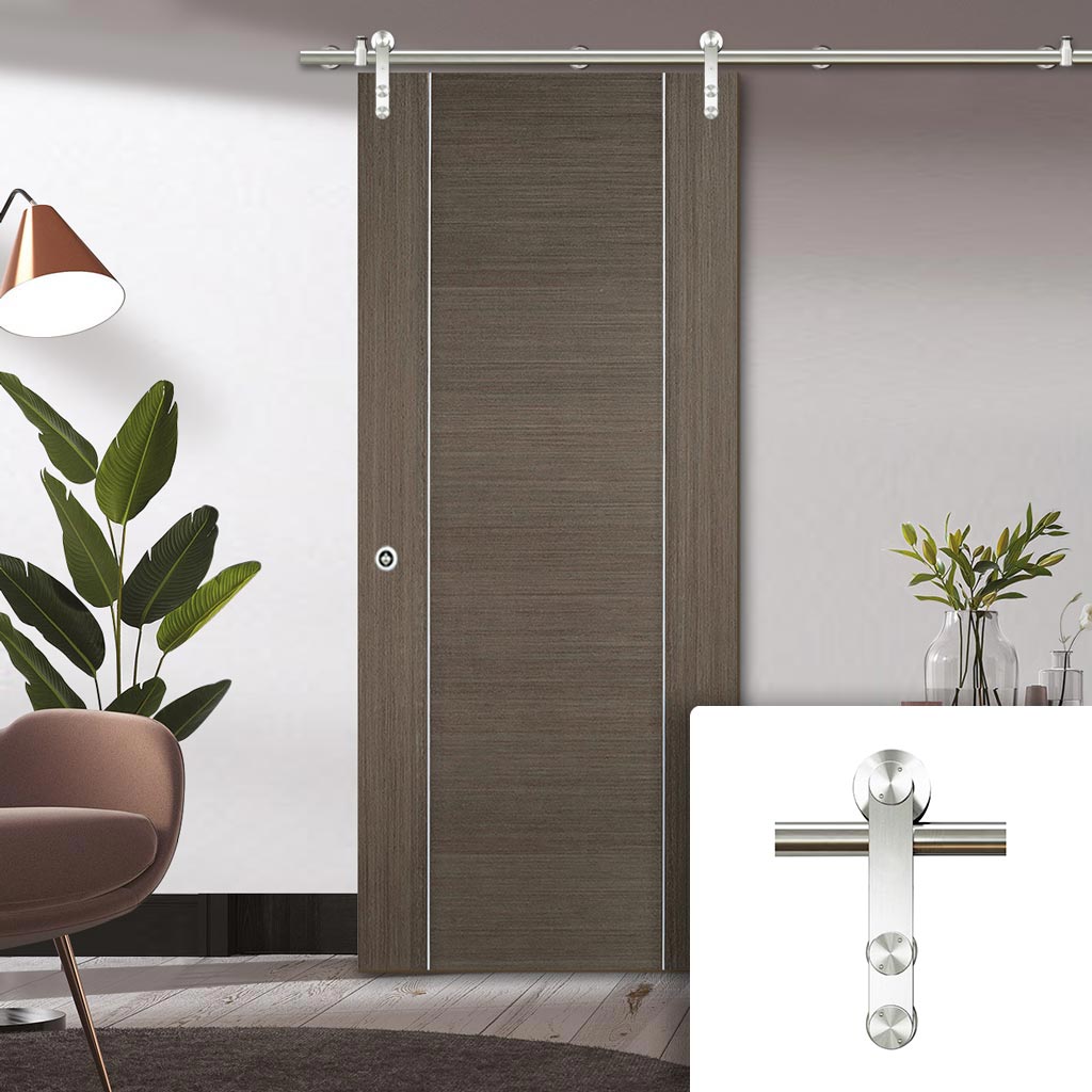 Saturn Tubular Stainless Steel Sliding Track & Alcaraz Chocolate Grey Door - Prefinished