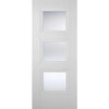 Saturn Tubular Stainless Steel Sliding Track & Amsterdam 3 Panel Double Door - Clear Glass - Primed