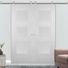 Sirius Tubular Stainless Steel Sliding Track & Amsterdam 3 Panel Double Door - Primed