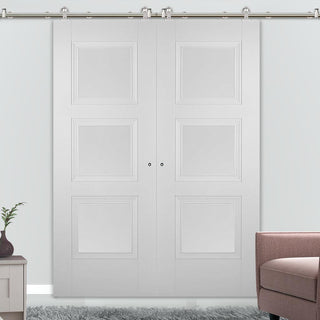 Image: Sirius Tubular Stainless Steel Sliding Track & Amsterdam 3 Panel Double Door - Primed