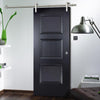 Saturn Tubular Stainless Steel Sliding Track & Amsterdam 3 Panel Black Primed Door - Unfinished