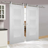 Saturn Tubular Stainless Steel Sliding Track & Amsterdam 3 Panel Double Door - Primed