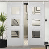Saturn Tubular Stainless Steel Sliding Track & Amsterdam 3 Panel Double Door - Clear Glass - Primed