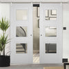 Saturn Tubular Stainless Steel Sliding Track & Amsterdam 3 Panel Double Door - Clear Glass - Primed