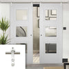 Saturn Tubular Stainless Steel Sliding Track & Amsterdam 3 Panel Double Door - Clear Glass - Primed