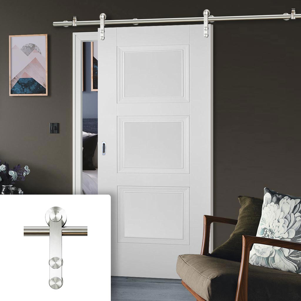 Saturn Tubular Stainless Steel Sliding Track & Amsterdam 3 Panel Door - Primed