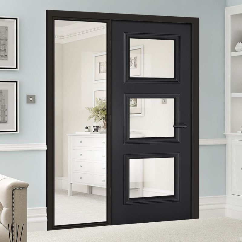 BlackRoom Divider - Antwerp 3 Pane Primed Clear Glass Unfinished Door with Full Glass Side