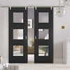 Saturn Tubular Stainless Steel Sliding Track & Antwerp 3 Pane Black Primed Double Door - Clear Glass