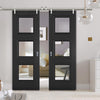 Saturn Tubular Stainless Steel Sliding Track & Antwerp 3 Pane Black Primed Double Door - Clear Glass