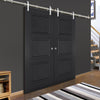 Saturn Tubular Stainless Steel Sliding Track & Antwerp 3 Panel Black Primed Double Door