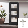 Saturn Tubular Stainless Steel Sliding Track & Antwerp 3 Pane Black Primed Door - Clear Glass