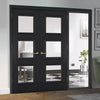 BlackRoom Divider - Antwerp 3 Pane Primed Clear Glass Unfinished Door Pair with Full Glass Side