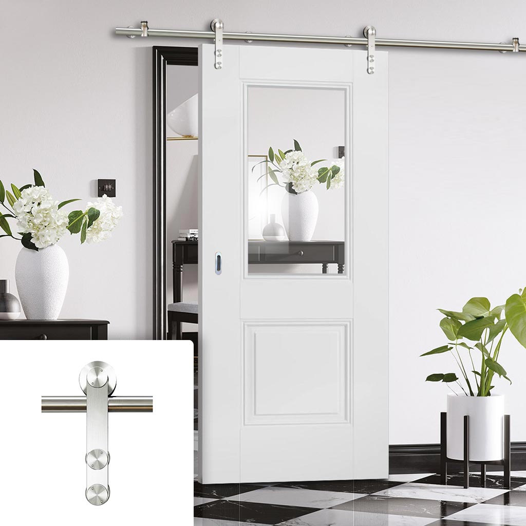 Saturn Tubular Stainless Steel Sliding Track & Arnhem 1 Pane 1 Panel Door - Clear Glass - Primed