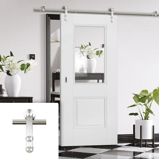 Image: Saturn Tubular Stainless Steel Sliding Track & Arnhem 1 Pane 1 Panel Door - Clear Glass - Primed