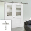 Saturn Tubular Stainless Steel Sliding Track & Arnhem 1 Pane 1 Panel Double Door - Clear Glass - Primed