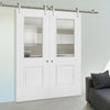 Saturn Tubular Stainless Steel Sliding Track & Arnhem 1 Pane 1 Panel Double Door - Clear Glass - Primed