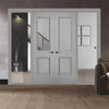 ThruEasi Grey Room Divider - Arnhem Primed Clear Glass Unfinished Door Pair with Full Glass Sides