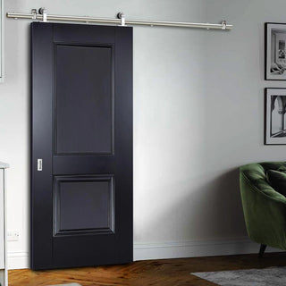 Image: Sirius Tubular Stainless Steel Sliding Track & Arnhem 2 Panel Black Primed Door - Unfinished