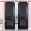 Saturn Tubular Stainless Steel Sliding Track & Arnhem 2 Panel Black Primed Double Door - Unfinished