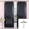 Saturn Tubular Stainless Steel Sliding Track & Arnhem 2 Panel Black Primed Double Door - Unfinished