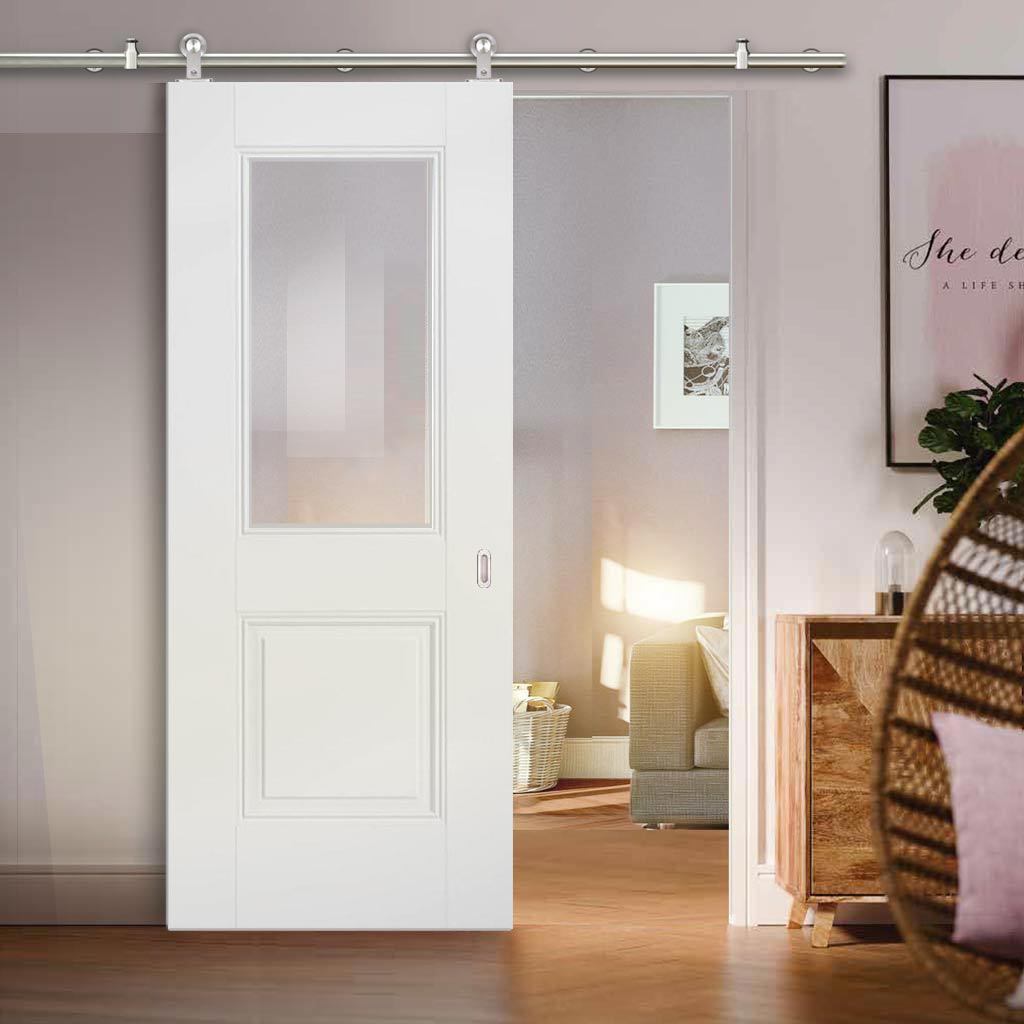 Sirius Tubular Stainless Steel Sliding Track & Arnhem 1 Pane 1 Panel Door - Clear Glass - Primed