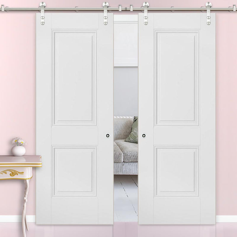 Saturn Tubular Stainless Steel Sliding Track & Arnhem 2 Panel Double Door - Primed