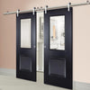 Saturn Tubular Stainless Steel Sliding Track & Arnhem Black Primed Double Door - Clear Glass - Unfinished