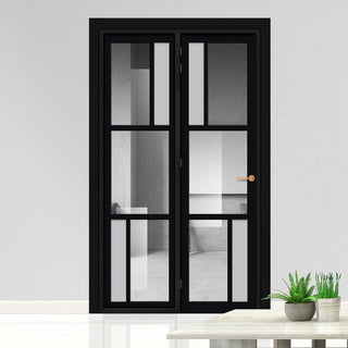 Image: Urban Ultimate® Room Divider Arran 5 Pane Door DD6432CF Clear Glass(2 FROSTED PANES) with Full Glass Side - Colour & Size Options