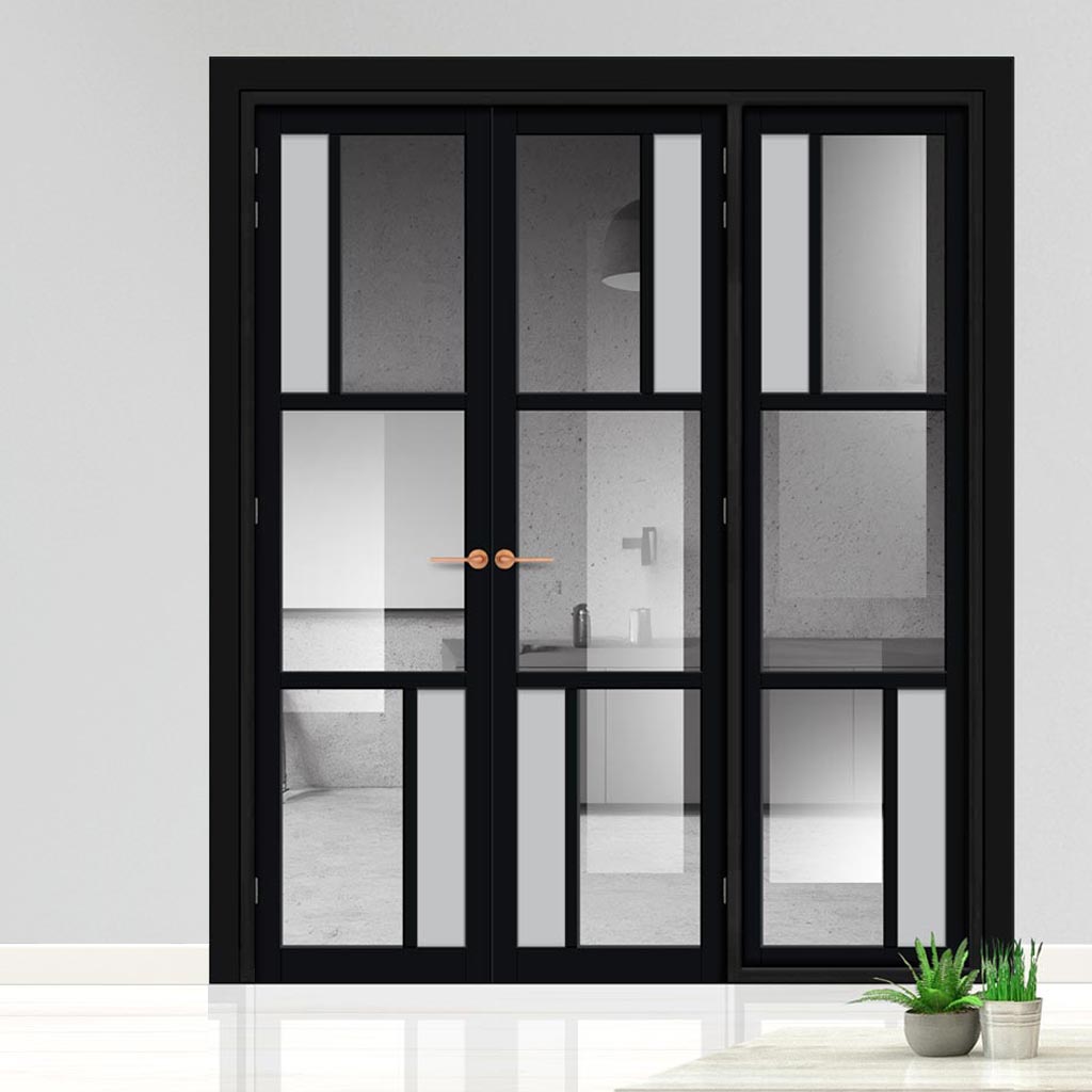 Urban Ultimate® Room Divider Arran 5 Pane Door Pair DD6432CF Clear Glass(2 FROSTED PANES) with Full Glass Side - Colour & Size Options