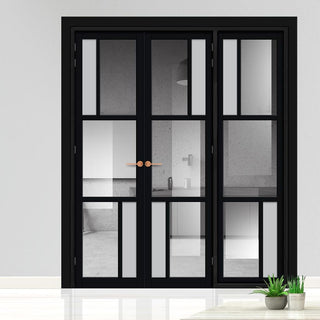 Image: Urban Ultimate® Room Divider Arran 5 Pane Door Pair DD6432CF Clear Glass(2 FROSTED PANES) with Full Glass Side - Colour & Size Options