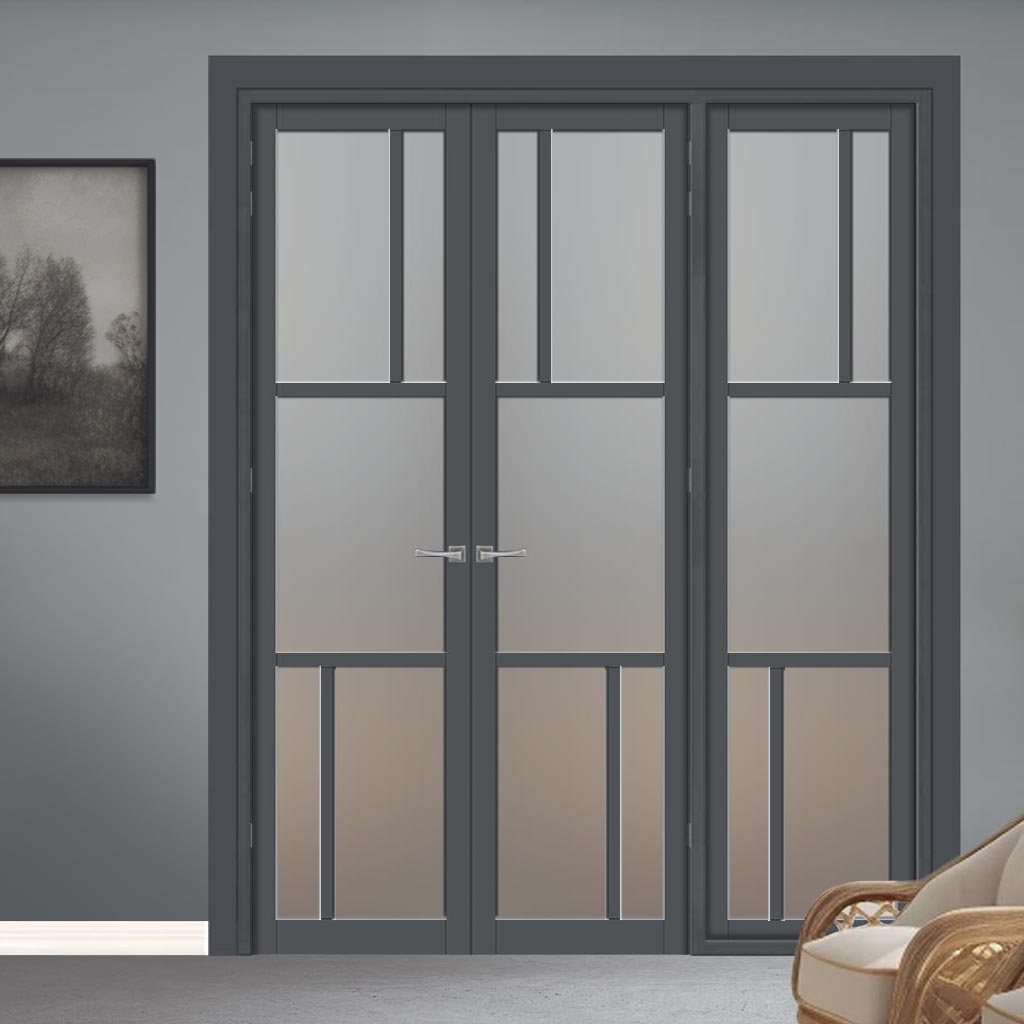 Urban Ultimate® Room Divider Arran 5 Pane Door Pair DD6432F - Frosted Glass with Full Glass Side - Colour & Size Options