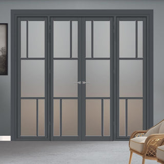 Image: Urban Ultimate® Room Divider Arran 5 Pane Door Pair DD6432F - Frosted Glass with Full Glass Sides - Colour & Size Options