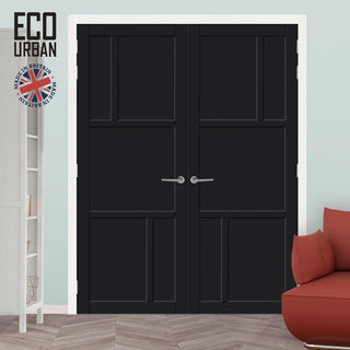 Image: Arran 5 Panel Solid Wood Internal Door Pair UK Made DD6432 - Eco-Urban® Shadow Black Premium Primed
