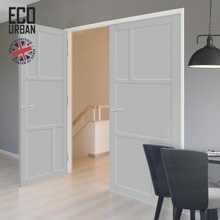 Image: Arran 5 Panel Solid Wood Internal Door Pair UK Made DD6432 - Eco-Urban® Mist Grey Premium Primed