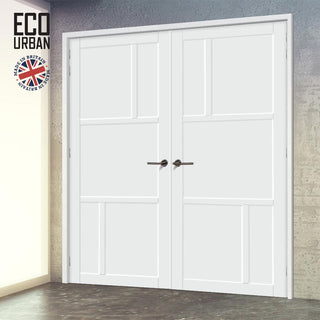 Image: Arran 5 Panel Solid Wood Internal Door Pair UK Made DD6432 - Eco-Urban® Cloud White Premium Primed