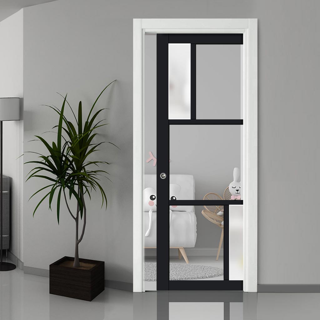 Bespoke Handmade Eco-Urban® Arran 5 Pane Single Evokit Pocket Door DD6432G Clear Glass(2 FROSTED PANES) - Colour Options