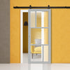 Top Mounted Black Sliding Track & Solid Wood Door - Eco-Urban® Arran 5 Pane Solid Wood Door DD6432G Clear Glass(2 FROSTED PANES) - Mist Grey Premium Primed