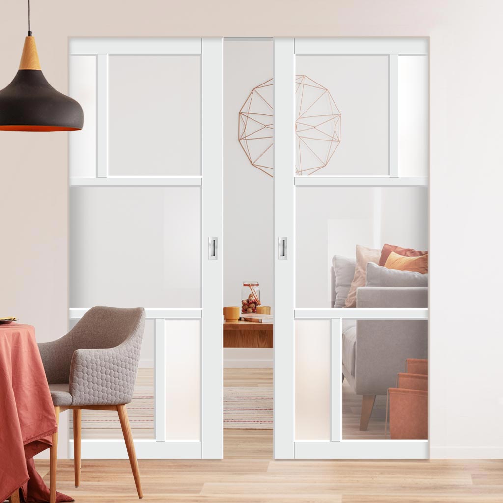 Handmade Eco-Urban Arran 5 Pane Double Absolute Evokit Pocket Door DD6432G Clear Glass(2 FROSTED PANES) - Colour & Size Options