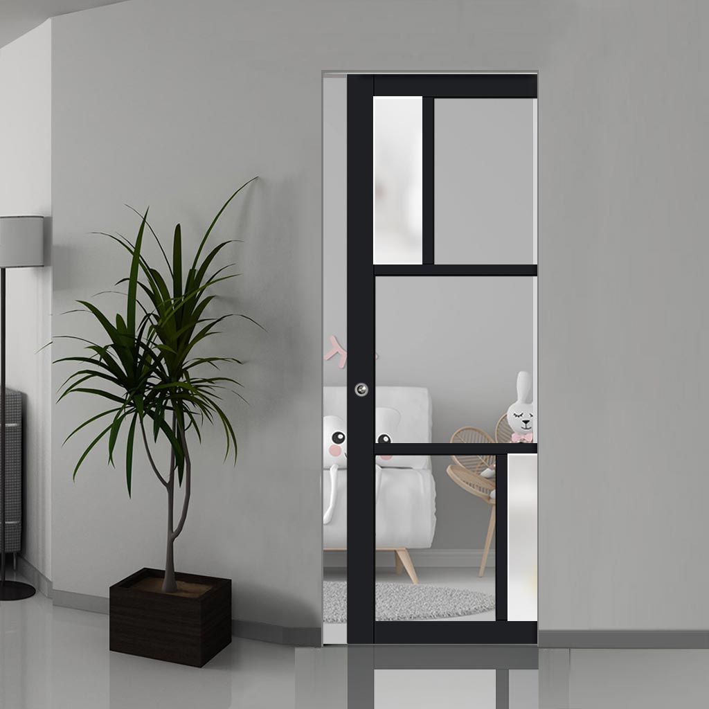 Handmade Eco-Urban Arran 5 Pane Single Absolute Evokit Pocket Door DD6432G Clear Glass(2 FROSTED PANES) - Colour & Size Options