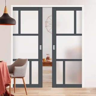 Image: Handmade Eco-Urban® Arran 5 Pane Double Evokit Pocket Door DD6432SG Frosted Glass - Colour & Size Options