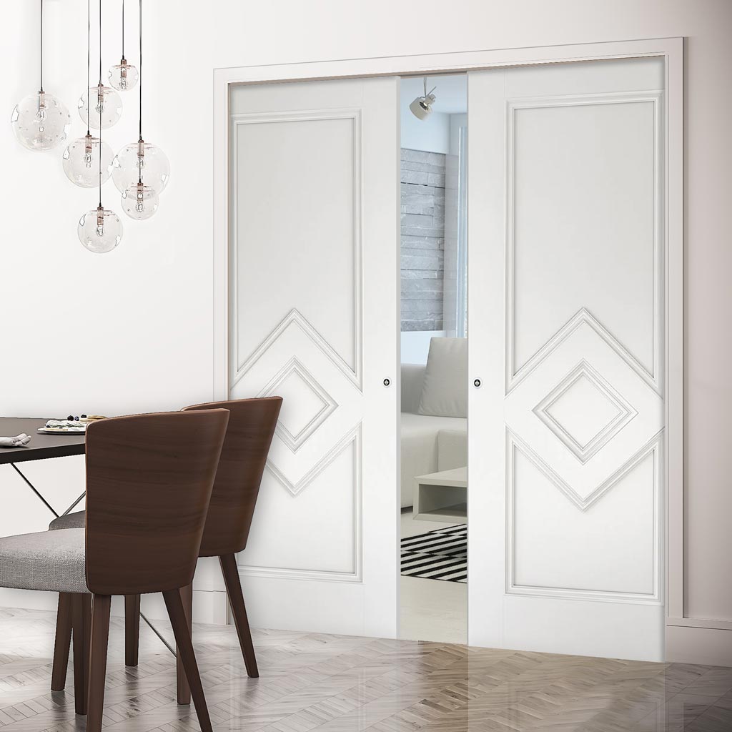 Ascot Double Evokit Pocket Doors - White Primed