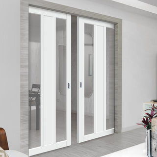 Image: Bespoke Handmade Eco-Urban® Avenue 2 Pane 1 Panel Double Evokit Pocket Door DD6410G Clear Glass - Colour Options