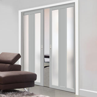 Image: Bespoke Handmade Eco-Urban® Avenue 2 Pane 1 Panel Double Evokit Pocket Door DD6410SG Frosted Glass - Colour Options